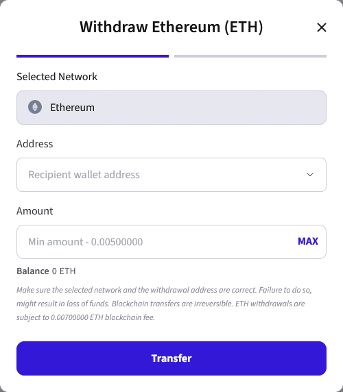 Withdraw crypto to a wallet address you enter or select